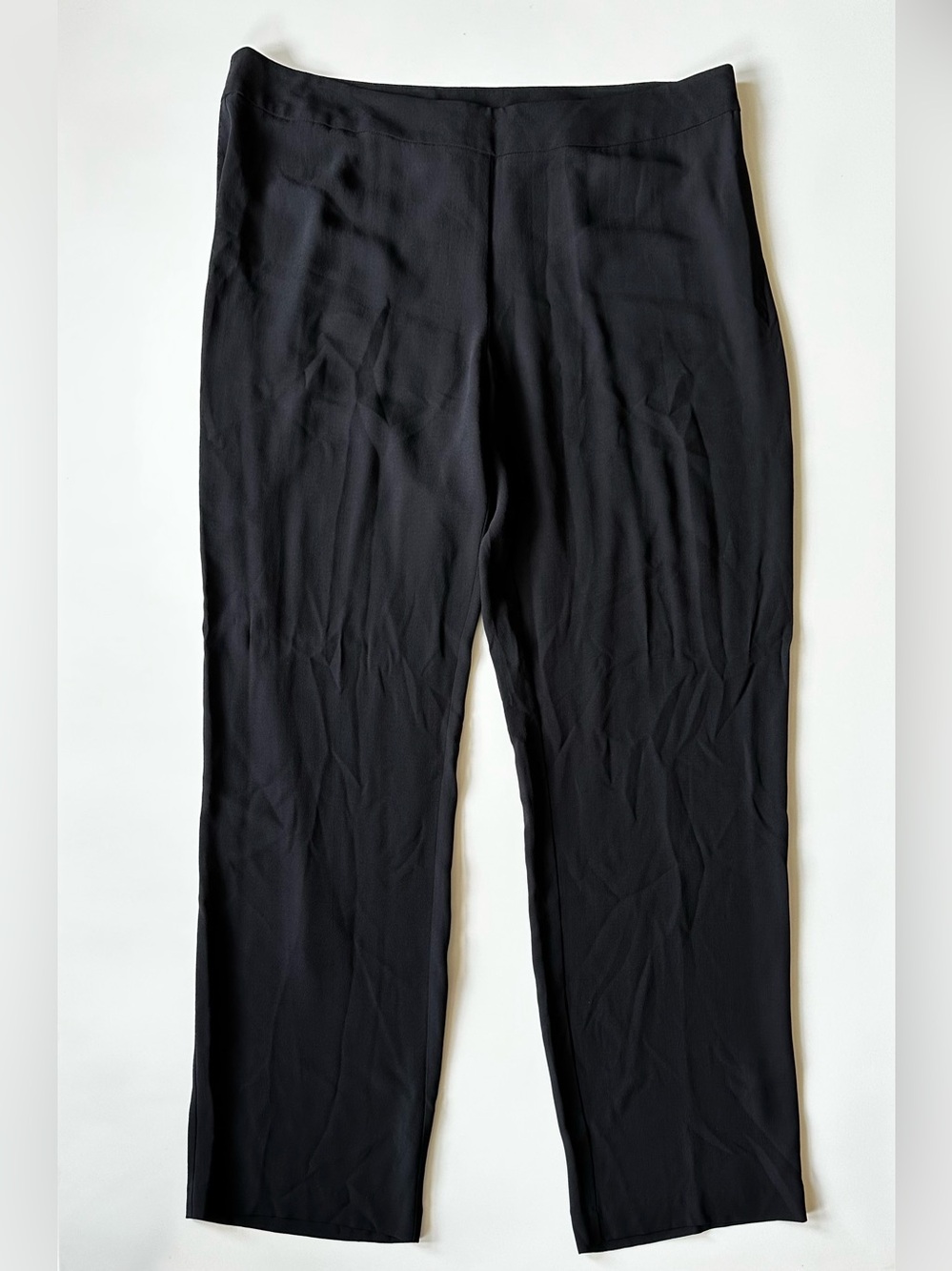Eileen Fisher Black Silk Georgette Crepe Straight Leg Pants NWT L